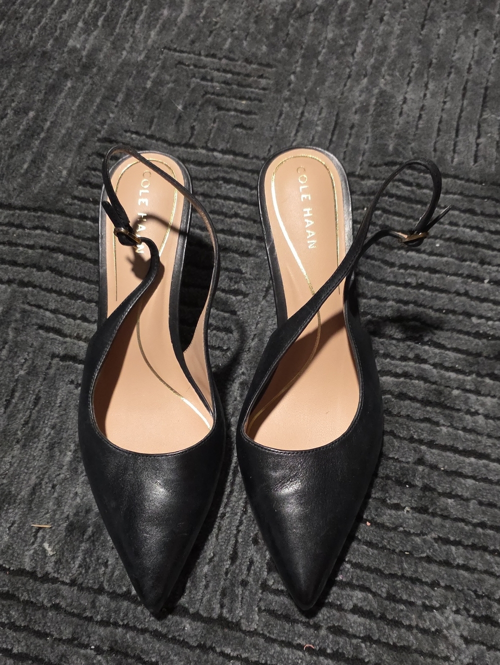 Cole Haan Black Leather Pointed Slingback Flats